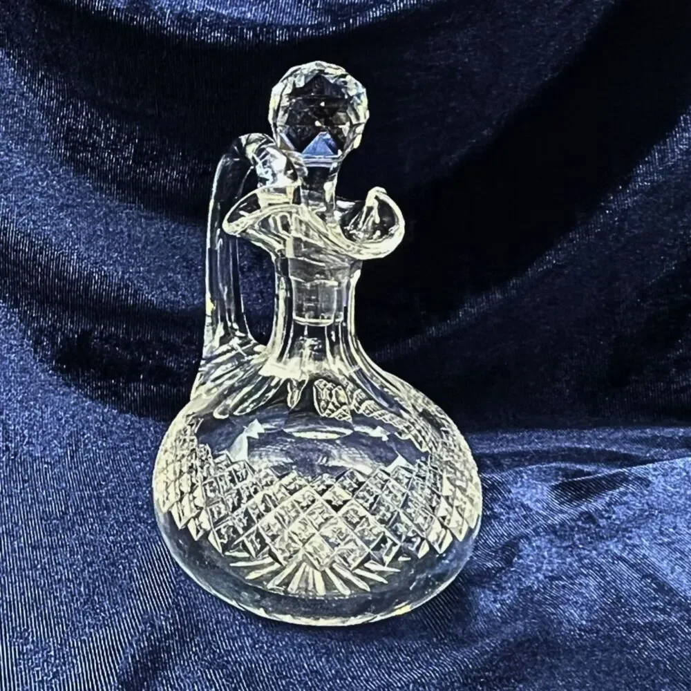 Vintage Lead Crystal Cruet Decanter Mid-Century Diamond-Point Cut Pattern 6.5
